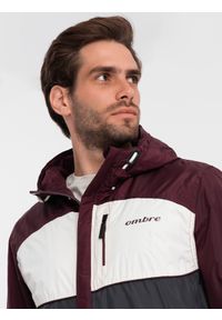 Ombre Clothing - Kurtka męska sportowa - bordowa V18 C447 - S. Kolor: czerwony. Materiał: poliester, polar. Sezon: jesień. Styl: sportowy #4