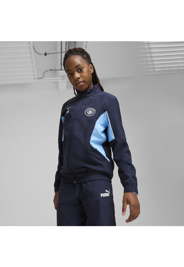 Puma - Młodzieżowa kurtka Manchester City ftblARCHIVE PUMA Navy Team Light Blue. Kolor: niebieski. Wzór: aplikacja. Sport: piłka nożna