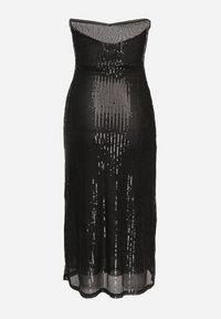 Born2be - Czarna Taliowana Sukienka z Siateczki Ozdobiona Cekinami i Wycięciami Naletria. Okazja: na imprezę. Kolor: czarny. Wzór: aplikacja. Styl: elegancki #3