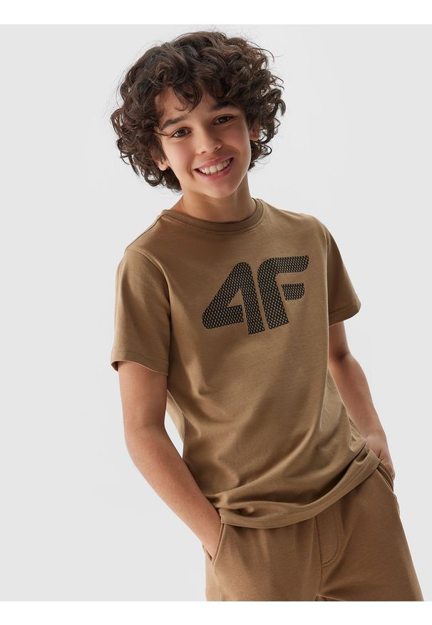 4f - 4F T-shirt z nadrukiem chłopięcy - beżowy 164 (13-14 lat). Okazja: na co dzień. Kolor: beżowy. Materiał: bawełna, jersey, dzianina. Długość rękawa: krótki rękaw. Długość: krótkie. Wzór: nadruk. Sezon: lato. Styl: sportowy, casual