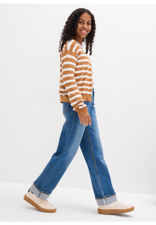 bonprix - Dżinsy z szerokimi nogawkami, low waist. Kolor: niebieski