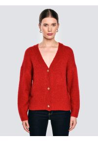 Big-Star - Kardigan damski z dodatkiem wełny czerwony Kardila 603. Okazja: do pracy, na spacer, na co dzień, na spotkanie biznesowe. Kolor: czerwony. Materiał: wełna. Wzór: ze splotem. Styl: casual, klasyczny, biznesowy #1