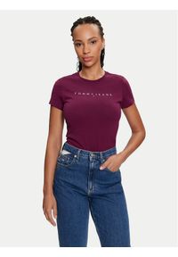 Tommy Jeans T-Shirt Linear DW0DW18398 Bordowy Slim Fit. Kolor: czerwony. Materiał: bawełna #1