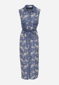 Born2be - Niebieska Sukienka Bez Rękawów o Koszulowym Kroju z Paskiem Zdobiona Haftem Fodarela. Okazja: na co dzień. Kolor: niebieski. Długość rękawa: bez rękawów. Wzór: aplikacja, haft. Sezon: lato. Typ sukienki: koszulowe. Styl: klasyczny, casual, elegancki #6