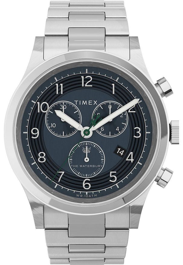 Timex zegarek TW2U90900 Waterbury Traditional Chronograph męski kolor srebrny. Kolor: srebrny. Materiał: materiał