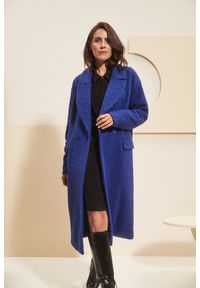 MOODO - Długi płaszcz ciemnoniebieska. Kolor: niebieski. Materiał: poliester. Długość: długie