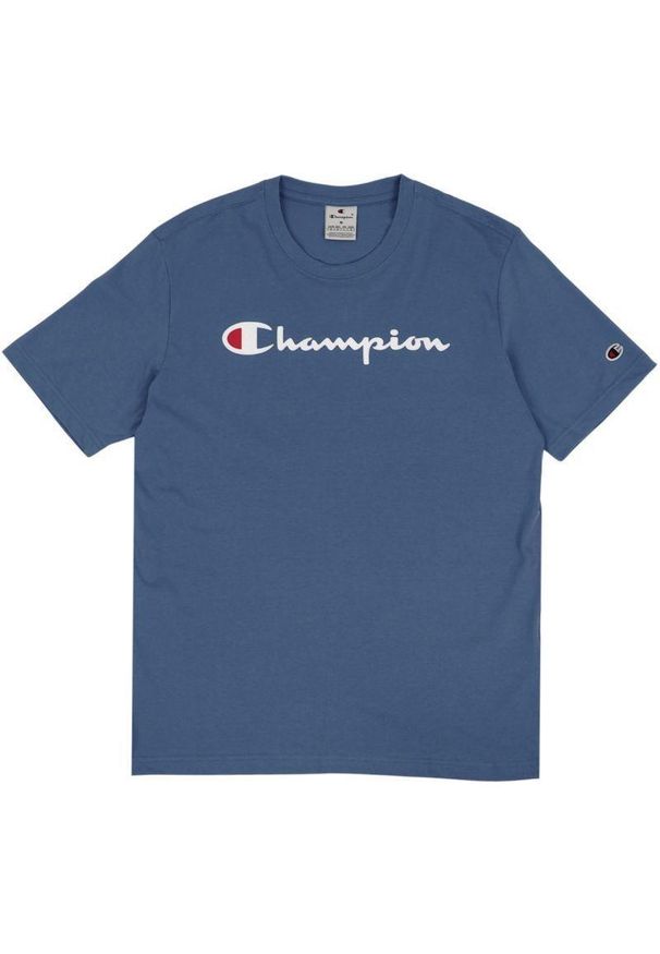 Champion - Męska Koszulka Z Krótkim Rękawem. Kolor: niebieski. Długość rękawa: krótki rękaw. Długość: krótkie. Sport: turystyka piesza