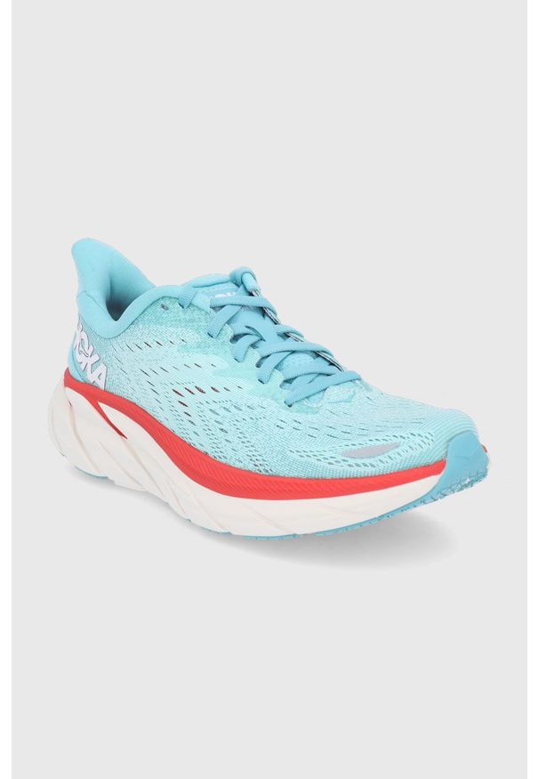 Hoka One One - Buty Clifton 8. Nosek buta: okrągły. Zapięcie: sznurówki. Kolor: niebieski. Materiał: guma. Wzór: geometria. Sport: bieganie