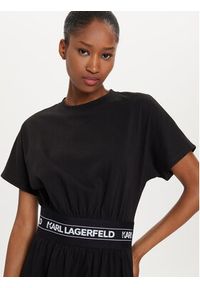 Karl Lagerfeld - KARL LAGERFELD Sukienka codzienna 245W1351 Czarny Regular Fit. Okazja: na co dzień. Typ kołnierza: dekolt w karo. Kolor: czarny. Materiał: bawełna. Typ sukienki: proste. Styl: casual #4