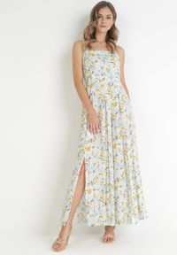Born2be - Jasnoniebieska Sukienka Maxi na Regulowanych Ramiączkach z Rozcięciem na Dole Alasima. Kolor: niebieski. Długość rękawa: na ramiączkach. Długość: maxi #1