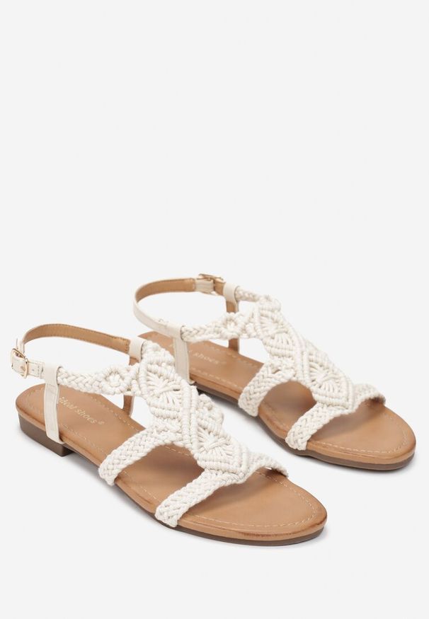 Born2be - Beżowe Płaskie Sandały Boho z Szydełkową Cholewką Wolirles. Kolor: beżowy. Styl: boho