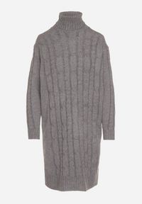 Born2be - Szara Sweterkowa Sukienka z Golfem Wełną i Bawełną Ozdobiona Splotem Reiania. Okazja: na spotkanie biznesowe, do pracy, na co dzień. Typ kołnierza: golf. Kolor: szary. Materiał: wełna, bawełna. Wzór: ze splotem, aplikacja. Typ sukienki: proste. Styl: casual, biznesowy #3