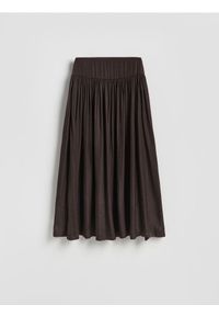 Reserved - Plisowana spódnica midi - ciemnobrązowy. Kolor: brązowy. Materiał: tkanina #1