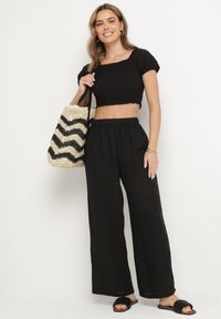 Born2be - Czarne Szerokie Spodnie Typu Palazzo z Wysokim Stanem Sellevia. Okazja: na co dzień. Stan: podwyższony. Kolor: czarny. Styl: klasyczny, elegancki, casual #2
