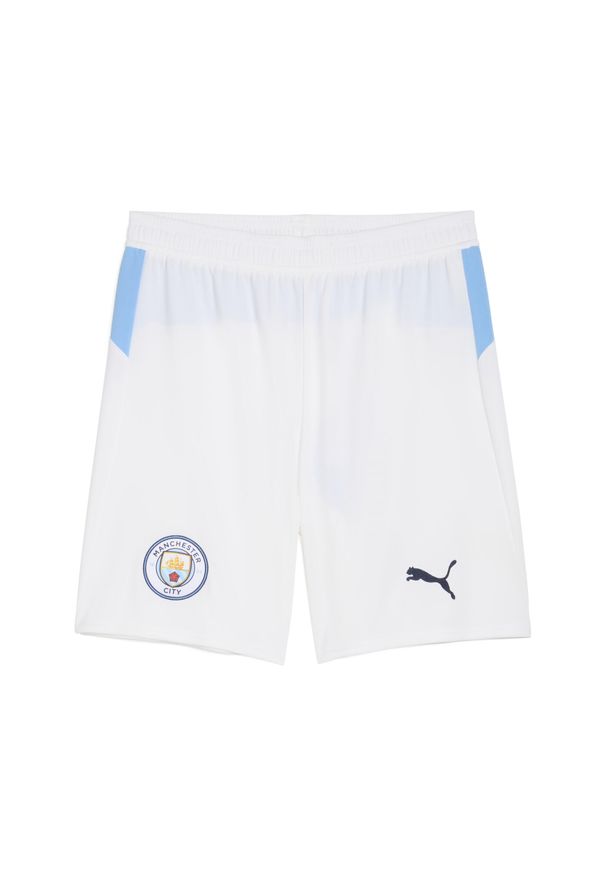 Puma - Męskie szorty Manchester City 25/26 PUMA White Team Light Blue. Kolor: niebieski, wielokolorowy, biały. Materiał: tkanina. Sport: piłka nożna