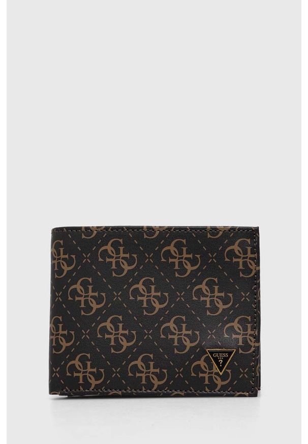 Guess portfel skórzany męski kolor brązowy. Kolor: brązowy. Materiał: skóra