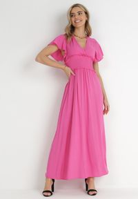 Born2be - Fuksjowa Kopertowa Sukienka z Wiskozy z Gumką w Pasie Neroni. Kolor: różowy. Materiał: wiskoza. Typ sukienki: kopertowe. Długość: maxi #1