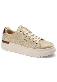 Big-Star - Złote Sneakersy Big Star Stylowe Obuwie Damskie Na Grubej Podeszwie. Okazja: na co dzień. Zapięcie: sznurówki. Kolor: złoty. Materiał: materiał. Szerokość cholewki: normalna