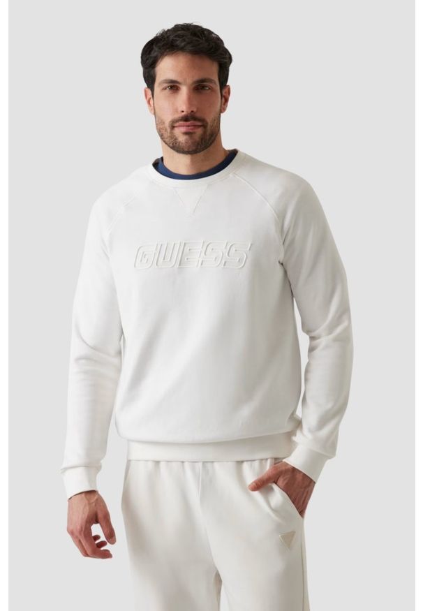 Guess - GUESS Biała męska bluza New Aldwin. Kolor: biały
