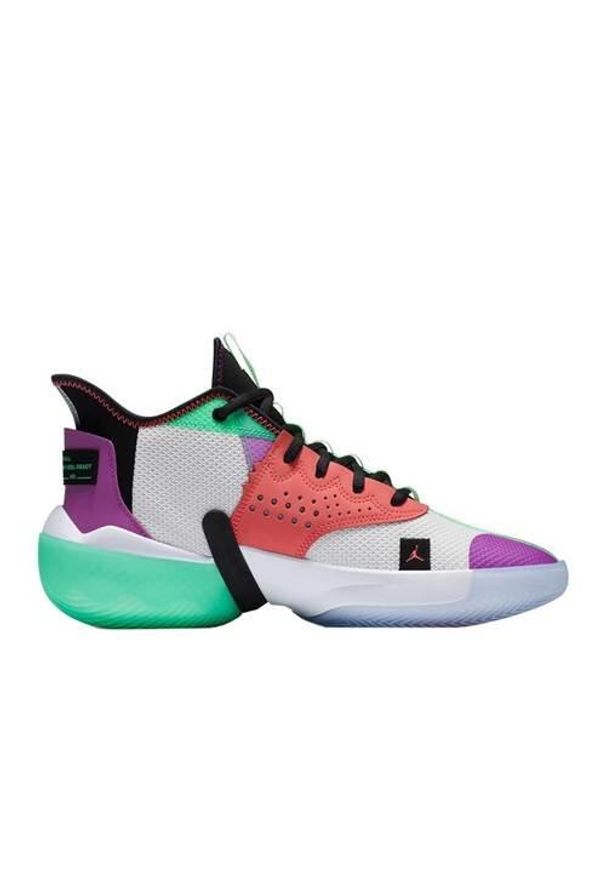 Buty koszykarskie męskie Nike Air Jordan React Elevation. Zapięcie: sznurówki. Kolor: żółty, pomarańczowy, wielokolorowy, fioletowy. Materiał: materiał, syntetyk, tkanina. Szerokość cholewki: normalna. Model: Nike Air Jordan