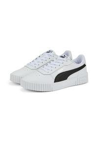 Puma - Damskie sneakersy Carina 2.0 PUMA White Black Silver Gray. Okazja: na plażę. Kolor: biały, wielokolorowy, czarny, szary. Materiał: syntetyk, materiał. Sezon: lato. Sport: tenis