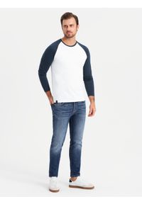 Ombre Clothing - Męski longsleeve z kontrastowymi raglanowymi rękawami – biało-granatowy V1 OM-LSCL-0105 - XXL. Okazja: na co dzień. Kolor: biały. Materiał: dzianina, bawełna, jersey, materiał, skóra. Długość rękawa: długi rękaw. Wzór: ze splotem. Styl: klasyczny, casual #5