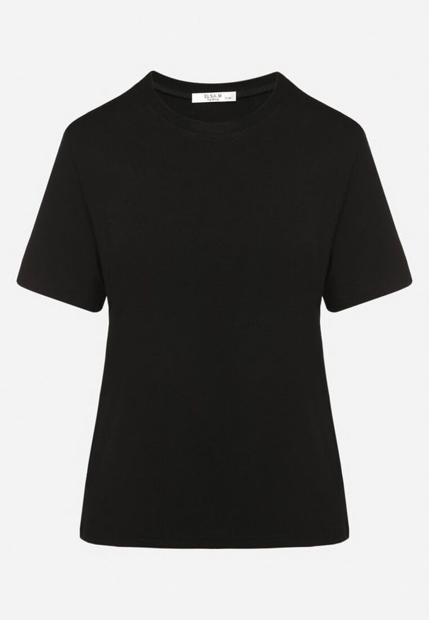 Born2be - Czarny Wiskozowy T-shirt w Klasycznym Stylu Arivoria. Okazja: na co dzień. Kolor: czarny. Materiał: wiskoza. Wzór: aplikacja, bez wzorów. Styl: klasyczny