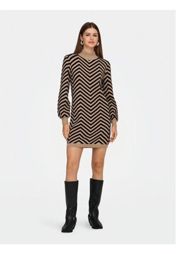 only - ONLY Sukienka dzianinowa Julia 15366284 Brązowy Regular Fit. Kolor: brązowy. Materiał: syntetyk