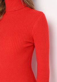 Born2be - Czerwona Dopasowana Sukienka Mini z Prążkowanej Dzianiny i Golfem Helmine. Typ kołnierza: golf. Kolor: czerwony. Materiał: dzianina, prążkowany. Długość rękawa: długi rękaw. Długość: mini #5