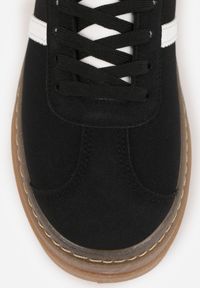 Renee - Czarne Sneakersy na Tłoczonej Platformie Ozdobione Paskami Felainora. Okazja: na co dzień, na spacer. Zapięcie: pasek. Kolor: czarny. Wzór: aplikacja. Obcas: na platformie. Sport: turystyka piesza #9