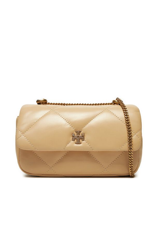 Tory Burch Torebka Kira Diamond Quilt Pave Mini Flap Bag 161913 Beżowy. Kolor: beżowy. Materiał: skórzane