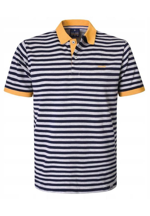 Męska, Bawełniana Koszulka Polo - Pako Jeans - Żółte Akcenty, Paski. Okazja: na co dzień. Typ kołnierza: polo. Kolor: wielokolorowy. Materiał: wiskoza, bawełna. Wzór: paski, prążki. Styl: casual