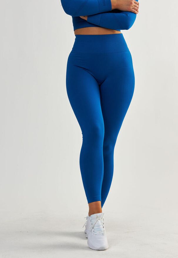 BESHAPED - Legginsy Modelujące - Power Up! Bezszwowe. Kolor: niebieski. Materiał: nylon