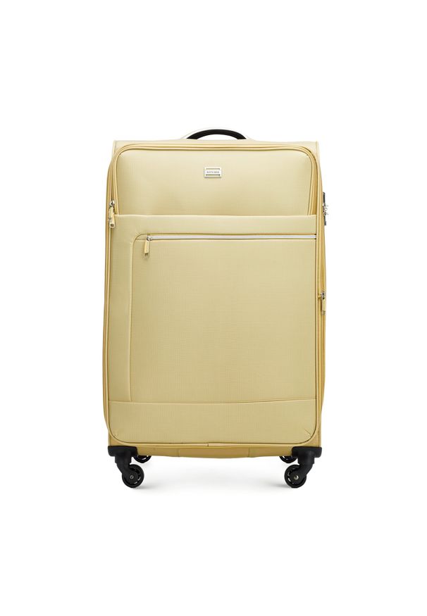 Wittchen - Duża walizka miękka z błyszczącym suwakiem z przodu beżowa. Kolor: beżowy. Materiał: poliester. Styl: elegancki, wakacyjny