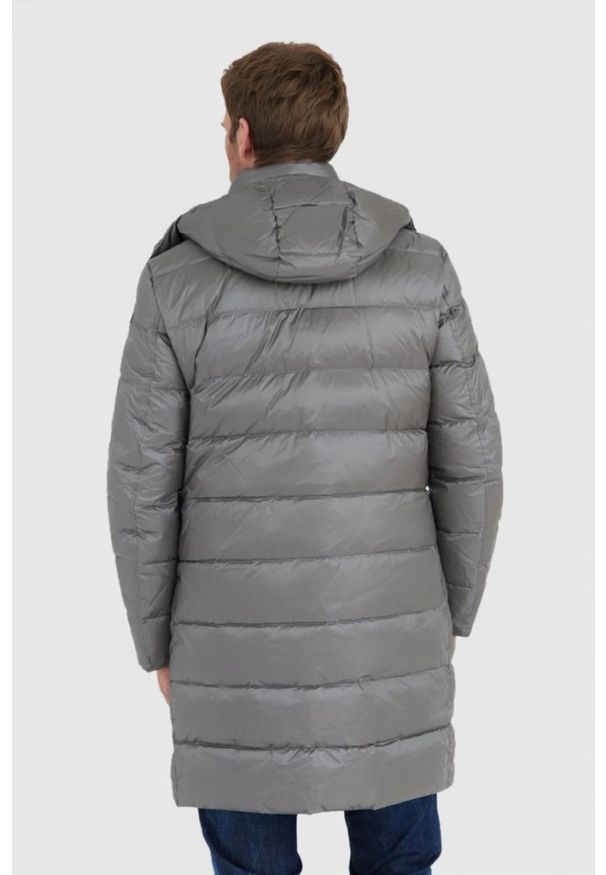 Blauer USA - BLAUER Stalowa długa puchowa kurtka męska Gus z odpinanym kapturem, Rozmiar XL. Kolor: srebrny. Materiał: puch. Długość: długie