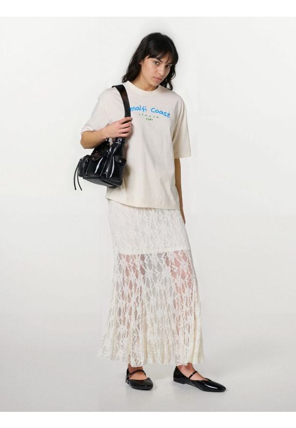 Sinsay - Tiulowa spódnica - kremowy. Kolor: kremowy. Materiał: tiul