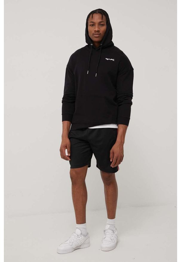 Only & Sons bluza bawełniana męska kolor czarny z kapturem z nadrukiem. Typ kołnierza: kaptur. Kolor: czarny. Materiał: bawełna. Wzór: nadruk