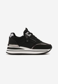 Born2be - Czarne Sneakersy na Platformie z Brokatowymi Akcentami Stelavia. Wysokość cholewki: przed kostkę. Kolor: czarny. Szerokość cholewki: normalna. Obcas: na platformie #2