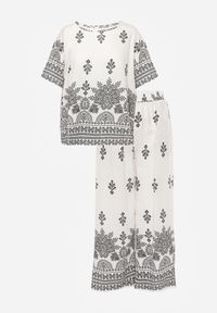 Born2be - Biały Komplet Wiskozowy Szerokie Spodnie i Luźna Bluzka z Nadrukiem Paisley Thela. Kolekcja: plus size. Kolor: biały. Materiał: wiskoza. Wzór: nadruk, paisley #5