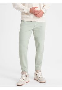 Ombre Clothing - Męskie spodnie joggery dresowe na gumce z przeszyciami – miętowe V3 OM-PASK-0142 - XXL. Kolor: miętowy. Materiał: dresówka. Wzór: aplikacja