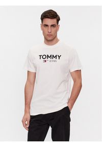 Tommy Jeans T-Shirt Essential DM0DM18264 Biały Slim Fit. Kolor: biały. Materiał: bawełna