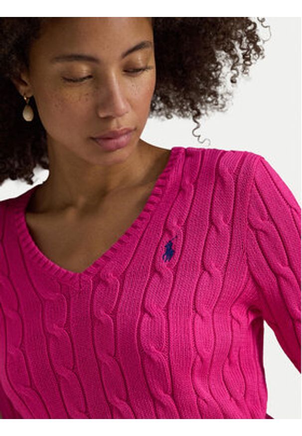 Polo Ralph Lauren Sweter 211971870509 Różowy Slim Fit. Typ kołnierza: polo. Kolor: różowy. Materiał: bawełna