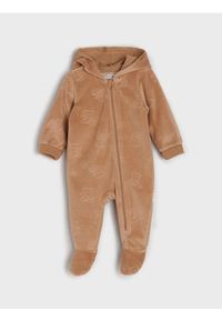 Sinsay - Welurowy pajacyk z kapturem - beżowy. Kolor: beżowy. Materiał: welur #1