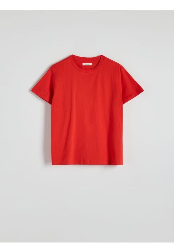 Reserved - Bawełniany t-shirt regular - czerwony. Kolor: czerwony. Materiał: bawełna