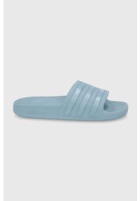 Adidas - adidas klapki Adilette damskie. Kolor: niebieski. Materiał: materiał. Wzór: gładki. Obcas: na obcasie. Wysokość obcasa: niski