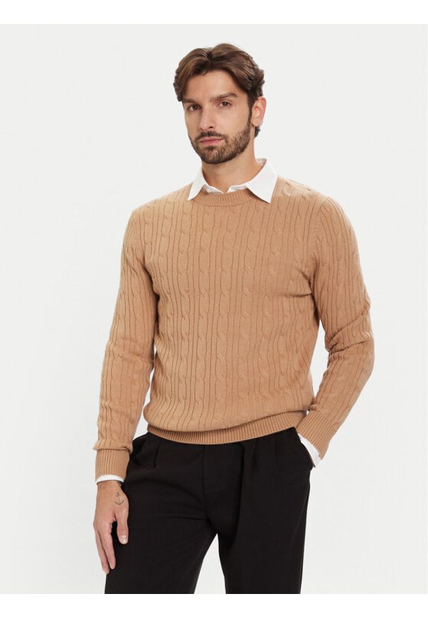 BOSS Sweter H-Hetico 50549975 Beżowy Regular Fit. Kolor: beżowy. Materiał: wełna