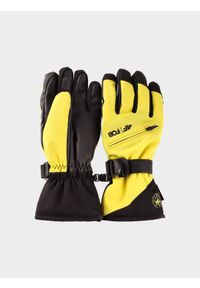 4f - Rękawice snowboardowe Thinsulate męskie - żółte. Kolor: żółty. Materiał: syntetyk, materiał, skóra. Technologia: Thinsulate. Sport: snowboard
