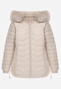 Renee - Jasnobeżowa Przejściowa Kurtka z Pikowaniem Bocznymi Ściągaczami i Kapturem Fezizia. Okazja: na co dzień. Kolor: beżowy. Materiał: futro, poliester, jeans. Styl: casual, elegancki #4