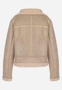 Born2be - Beżowa Kurtka Biker z Imitacji Zamszu i Kożuszka Ves. Kolor: beżowy. Materiał: zamsz #6