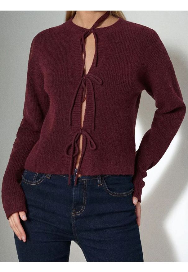 Sinsay - Wiązany kardigan z domieszką wełny - bordowy. Kolor: czerwony. Materiał: wełna